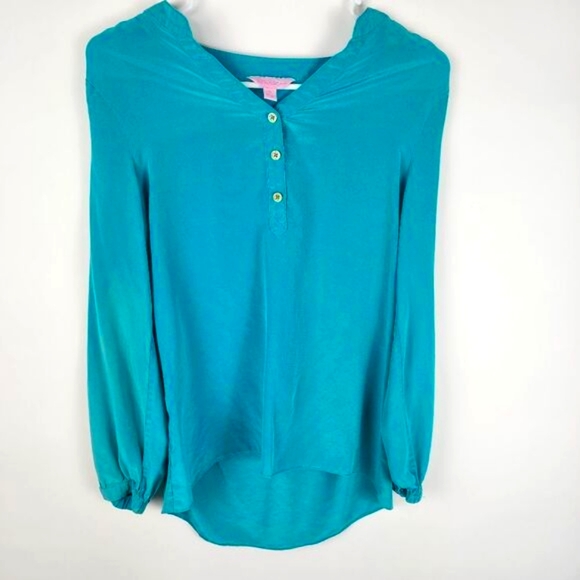 LILLY PULITZER WOMENS XS SILK ELSA LONG SLEEVE BLOUSE TOP SHIRT BUTTON DOWN NECK - Picture 2 of 9